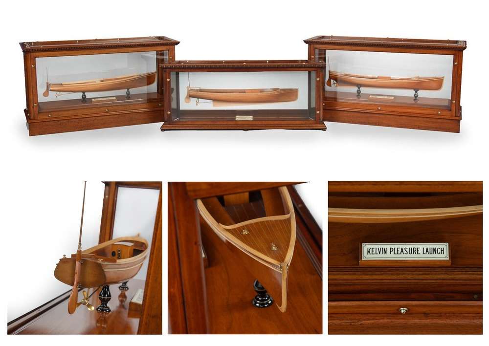 The rare group of three early 20th-century Kelvin-engined motor boat models, featured on page 100 of Rank and File. Photography courtesy of Wick Antiques.